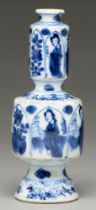 A Chinese blue and white vase, 18th c, painted in two registers with a young woman alternating