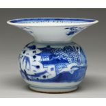 A Chinese blue and white spittoon, 19th c, painted with river islands and 'cannonballs', 90mm h