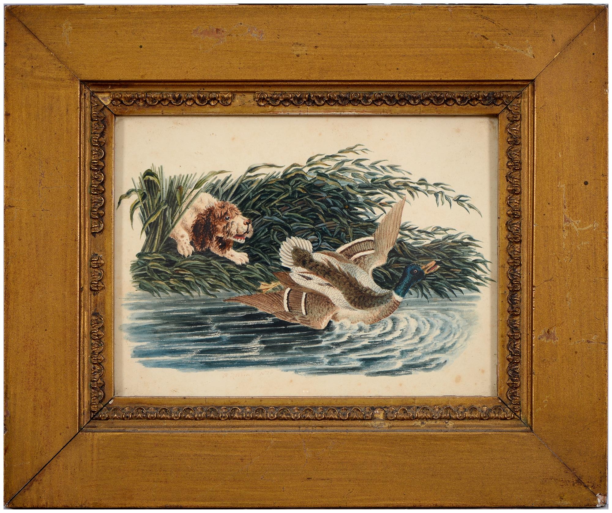 English School, 19th c - Spaniel Flushing a Mallard Drake, watercolour, 13 x 17.5cm Slightly - Image 2 of 2