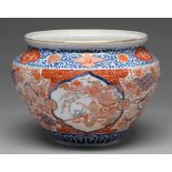 An Imari jardiniere, early 20th c, painted in underglaze blue and enamelled in red and gilt with a