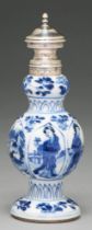 A Chinese blue and white double gourd vase, painted with a young woman alternating with landscapes