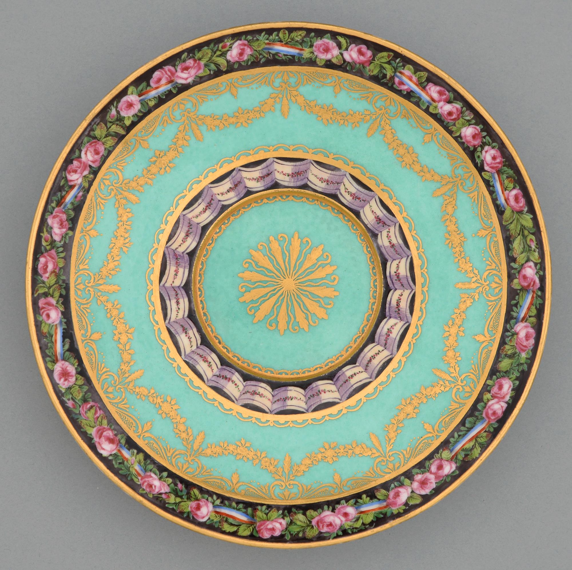 A Sevres stand, the porcelain 18th c, the decoration late 19th / early 20th c, painted with a