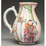 A Chinese famille rose baluster jug, 18th c, enamelled with a couple by a table in cell diaper