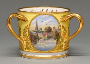 A Sampson Hancock loving cup, dated 1915, painted by H S Hancock, signed, with the Buck in the