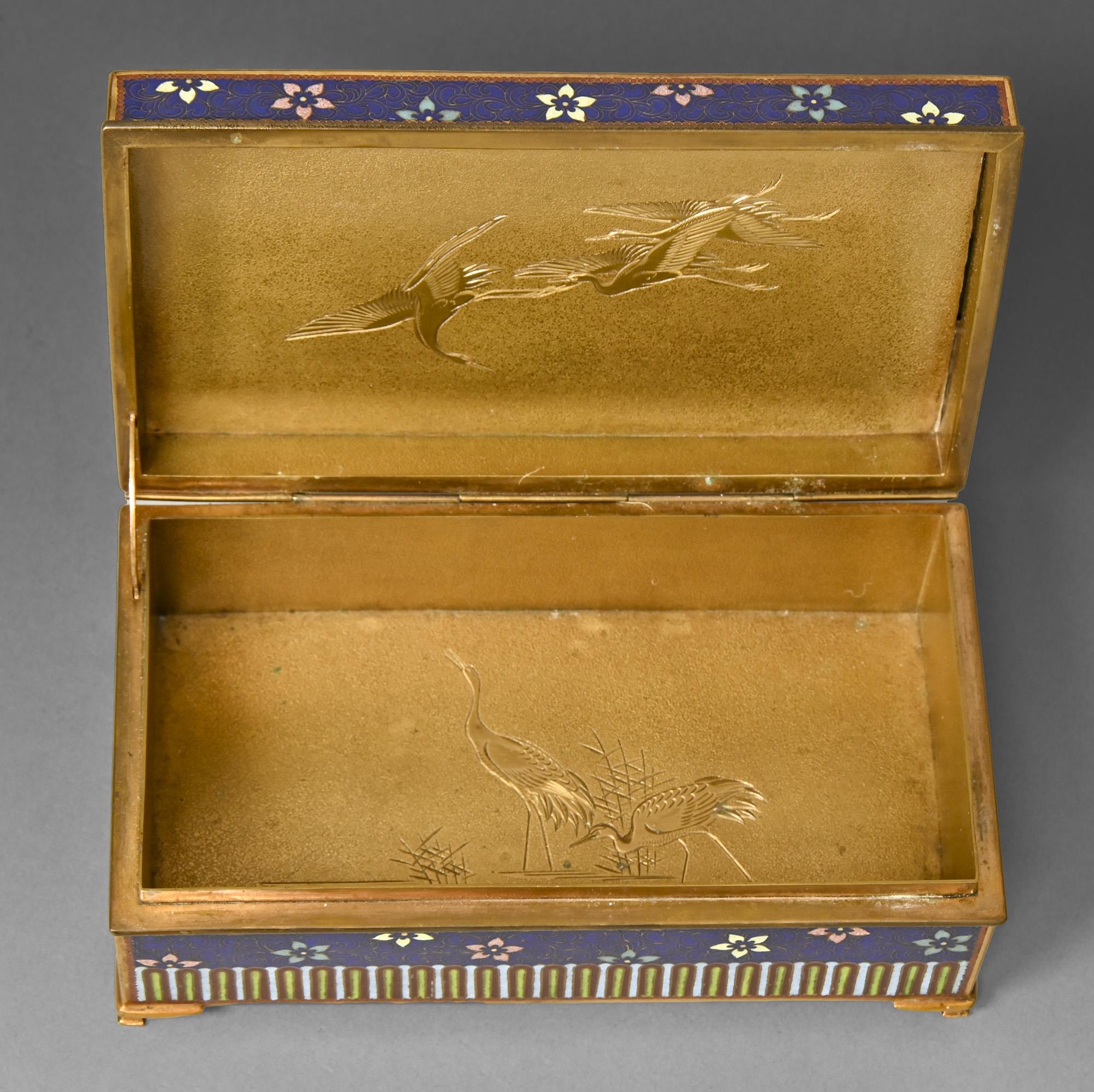 A Japanese cloisonne enamel box, the slightly domed lid enamelled with pheasants beneath cherry - Image 2 of 3