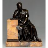 A Grand Tour bronze sculpture of Sallust, 19th c, rich greenish brown patina rubbed in places, on