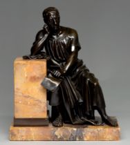 A Grand Tour bronze sculpture of Sallust, 19th c, rich greenish brown patina rubbed in places, on