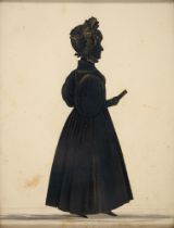 English Profilist, c1830 - Silhouettes of Two Ladies and a Gentleman, a set of three, full length,