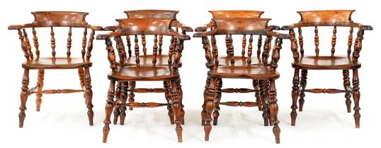 Six Victorian yew wood smoker's bows, North Nottinghamshire, c1900, with elm seat, circa 77cm h