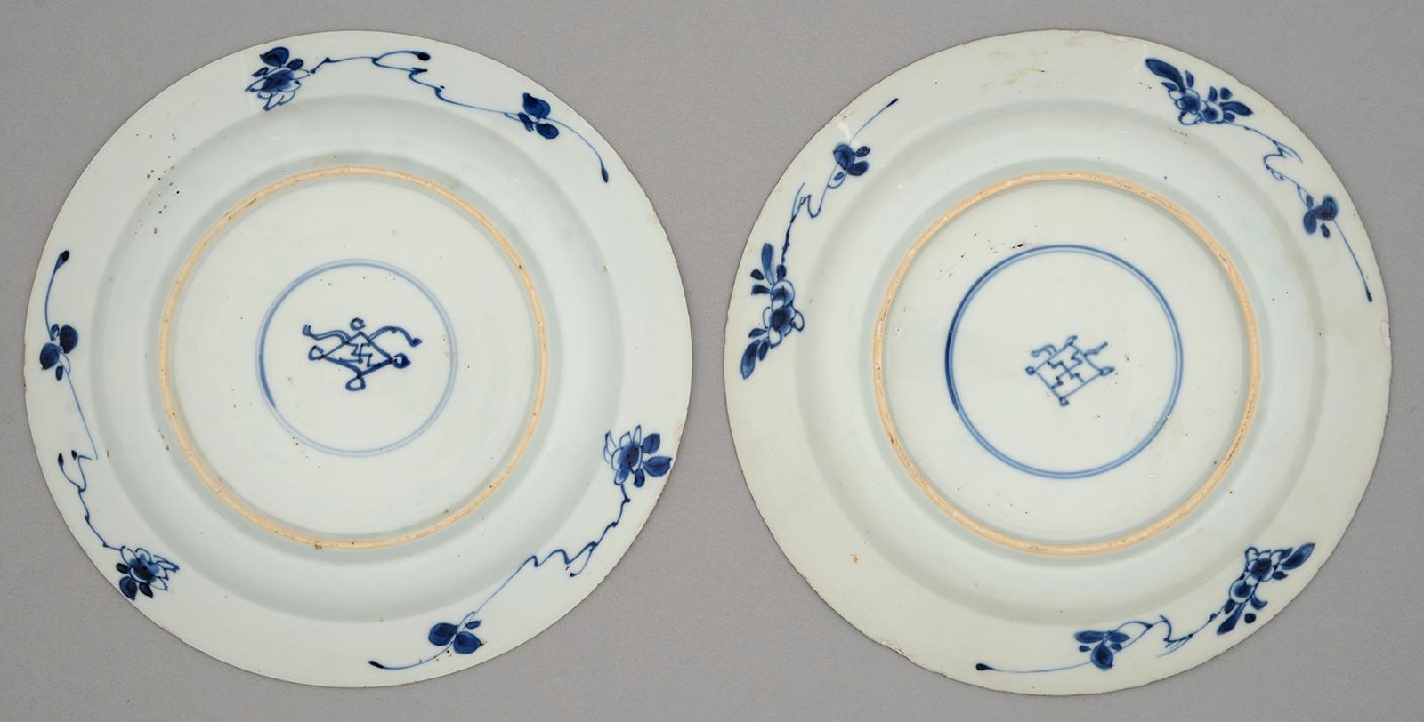 Two Chinese blue and white plates, Kangxi period, painted with flowers and birds in panelled - Image 2 of 2