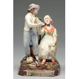 A Staffordshire pearlware group of the Sailor's Departure, c1830, decorated in overglaze enamelson