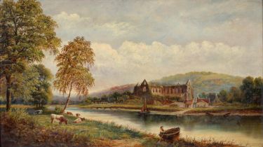 English School, 19th c - Tintern Abbey, indistinctly signed H HARR*, oil on canvas, 42.5 x 75.5cm