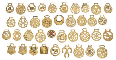 Thirty-eight horse brasses,  mainly Victorian and early 20th c,  including London Van Horse 1909