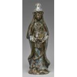 A Japanese bronze and champleve enamel figure of Kanon, Meiji period, 68cm h Undamaged. Note: filled