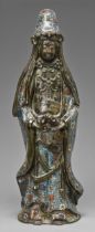 A Japanese bronze and champleve enamel figure of Kanon, Meiji period, 68cm h Undamaged. Note: filled