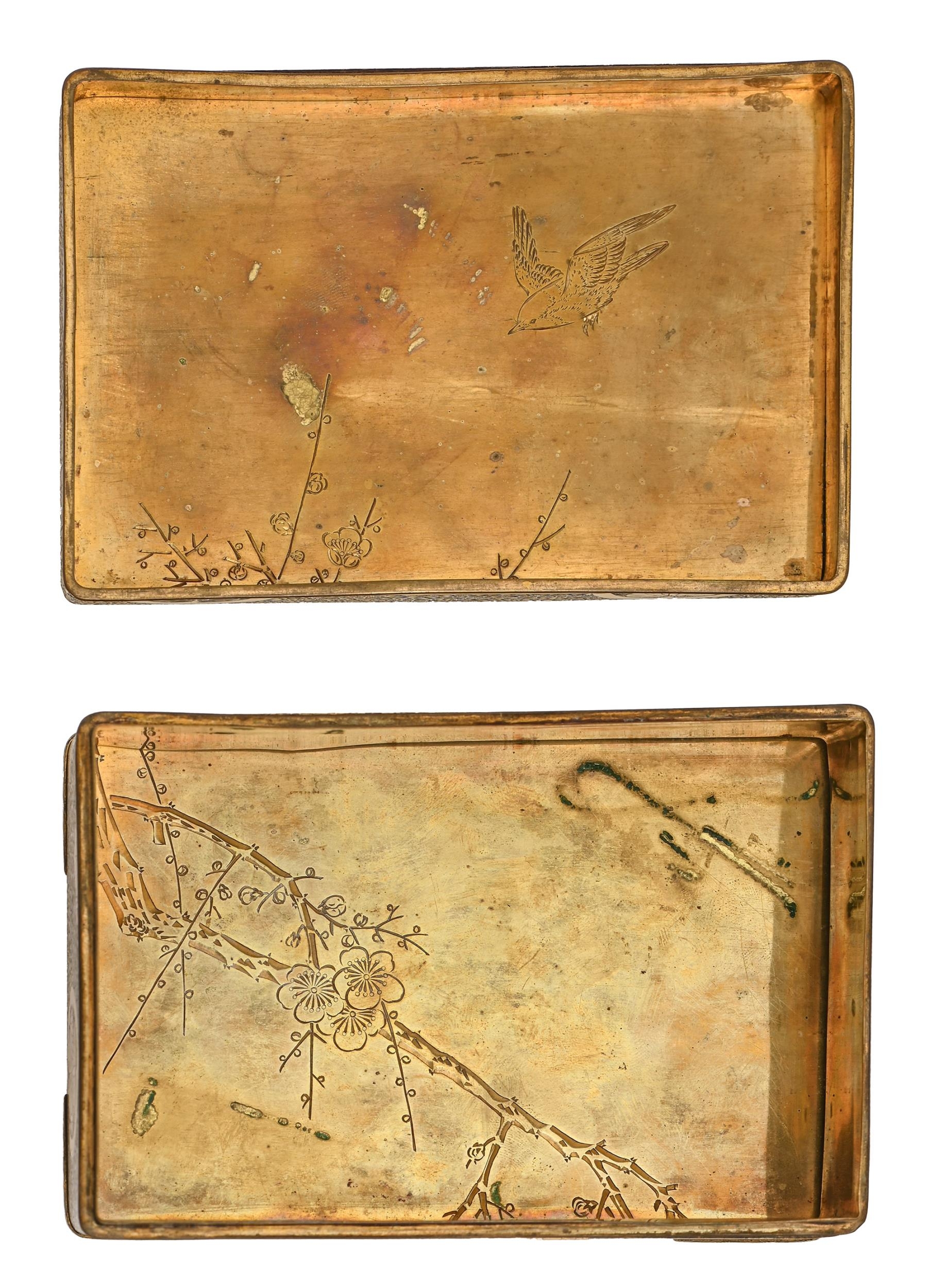 A Japanese inlaid metal box and cover, Kyoto, possibly Komai workshop, Meiji period, the cover - Image 2 of 2