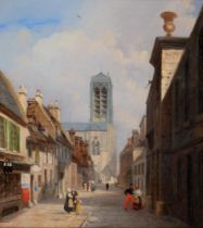 Northern European School, 19th c - Continental Street Scene, probably France, oil on panel, 53 x