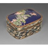 A Japanese cloisonne enamel box and cover, Meiji period, enamelled with chrysanthemums on a trellis,
