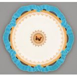 A Brown-Westhead, Moore & Co ribbon bordered dessert plate, c1870, enamelled and gilt to the