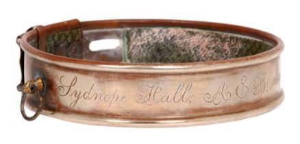 Derbyshire interest. A Victorian nickel plated brass dog collar, engraved Sydnope Hall A.E.B. near
