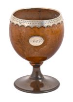 An English silver mounted coconut cup,  late 18th c, of pleasing golden colour and patina with