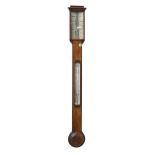 A Victorian oak cistern barometer, Davis, Leeds, c1870, the ivory register with twin verniers for