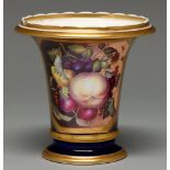 A Staffordshire bone china spill vase, c1820, painted with a group of luscious fruit in gilt frame