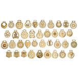 Thirty-eight horse brasses,  mainly Victorian and early 20th c,  including RSPCA London Cart Horse