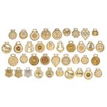 Thirty-eight horse brasses, mainly Victorian and early 20th c,  including RSPCA London Van Horse