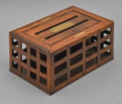 A Regency rosewood  letters box, with trellis sides and twin slot lid between brass tablets engraved