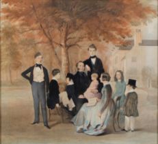 Joseph Thomas (Exhibited 1850-1853) - Joseph Barrows and his Children in the Garden of Handsworth