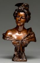 A French Art Nouveau bronze bust of Carmen, cast from a model by Emmanuel Villanis, early 20th c,