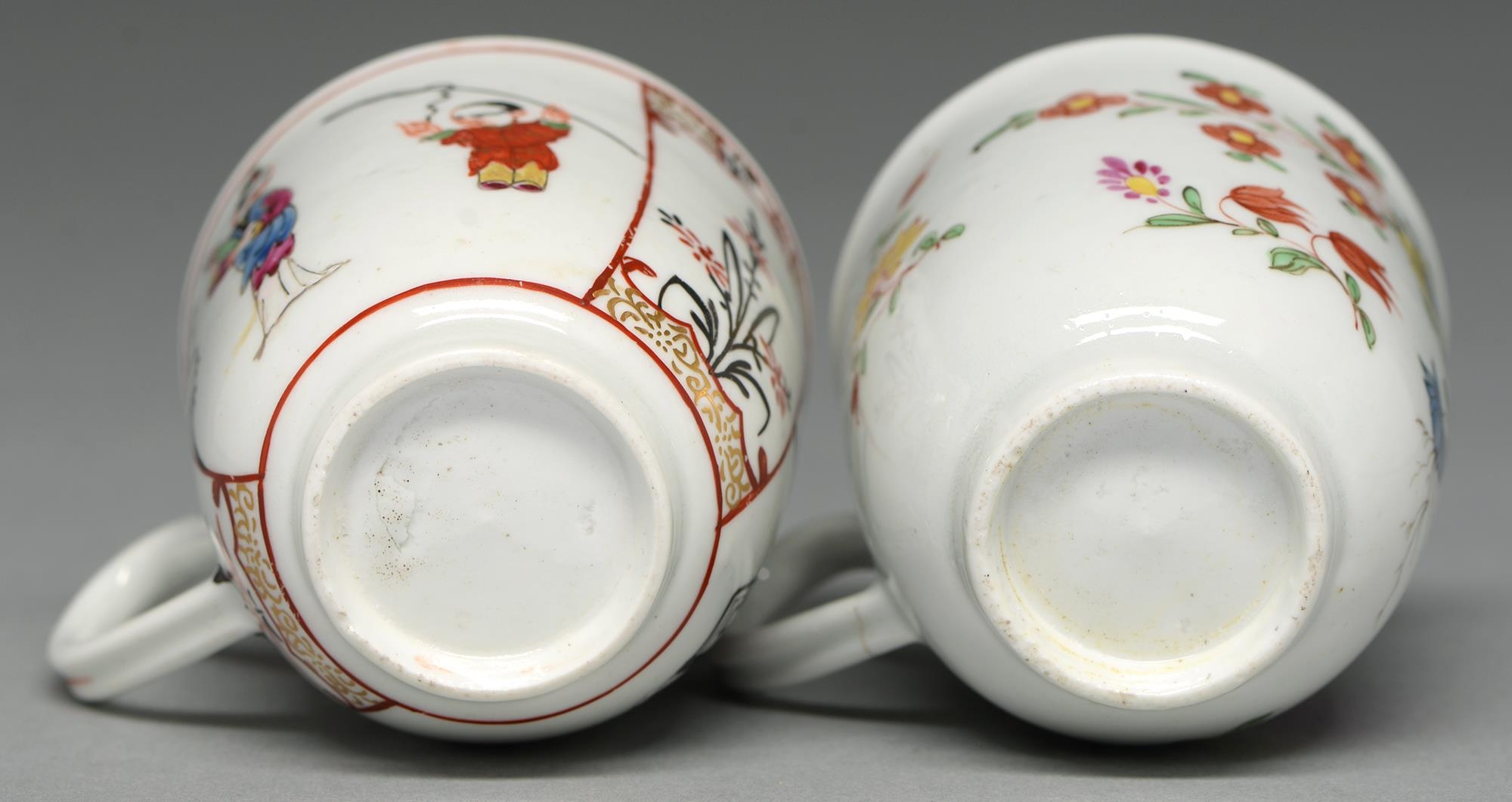 Two Worcester coffee cups, c1770, one enamelled with Chinese figures, the other with a floral - Image 2 of 2