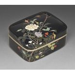 A Japanese cloisonne enamel box and cover, Meiji period, enamelled in silver cloisons with