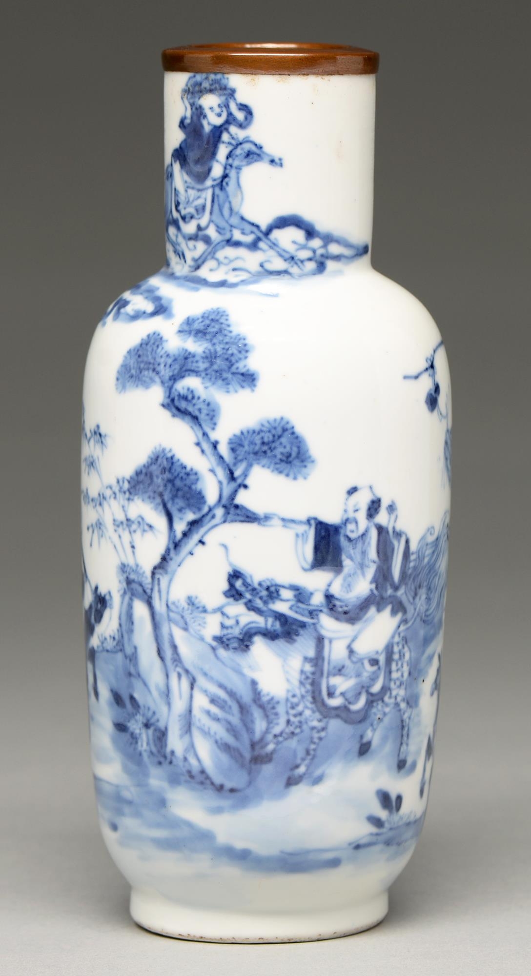 A Chinese blue and white vase, 19th c, painted with the eight immortals mounted on their
