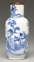A Chinese blue and white vase, 19th c, painted with the eight immortals mounted on their