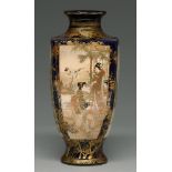 A Satsuma ware vase, Meiji period, of square section, painted with alternate scenes of bijin and