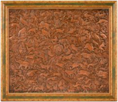 A South East Asian embossed copper relief of wild, domesticated and fanciful beasts, late 19th /