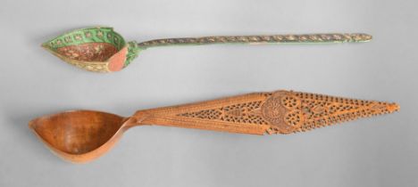 A  carved and pierced pearwood sherbet spoon, qashuq, ascribed to Abadah, Persia, 19th c, 43mm l,