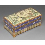 A Japanese cloisonne enamel box, the slightly domed lid enamelled with pheasants beneath cherry