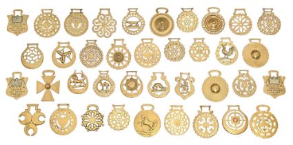 Thirty-eight horse brasses, mainly Victorian and early 20th c, including RSPCA London Van Horse 1913