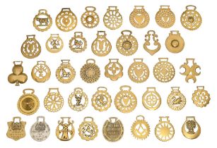 Thirty-eight horse brasses, mainly Victorian and early 20th c,  including RSPCA London Van Horse