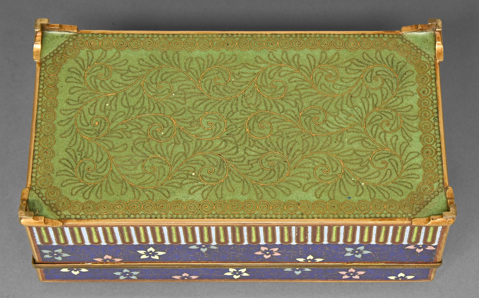 A Japanese cloisonne enamel box, the slightly domed lid enamelled with pheasants beneath cherry - Image 3 of 3