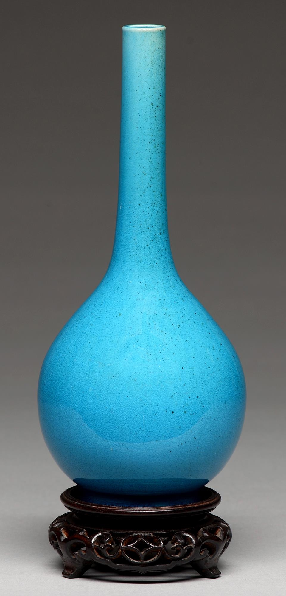 A Chinese kingfisher glazed vase, 20th c, of slender tapered bulbous form with almost cylindrical
