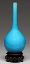 A Chinese kingfisher glazed vase, 20th c, of slender tapered bulbous form with almost cylindrical