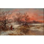 Attributed to Charles Leaver (1824-1888) - A Winter's Sunset, oil on canvas, 20 x 32cm In clean,