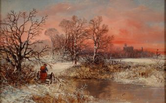 Attributed to Charles Leaver (1824-1888) - A Winter's Sunset, oil on canvas, 20 x 32cm In clean,