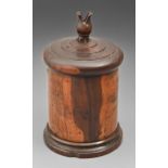 Treen. An English lignum vitae string box and cover, first half 19th c, 17cm h Old chip and