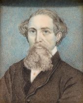 English Copyist, 19th c - Portrait Miniature of Charles Dickens, ivory, 75 x 60mm, bird's eye