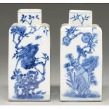 A pair of Chinese blue and white tea caddies, 19th / 20th c, of square section, painted to all